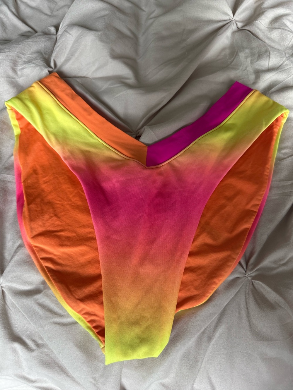 One one swim womenHigh-Waist Neon Bikini Bottom - Pink, Orange & Yellow Medium
